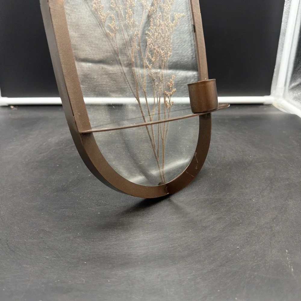 Dried Flowers Glass Metal Arched Wall Sconce Taper Candle Holder Boho Farmhouse